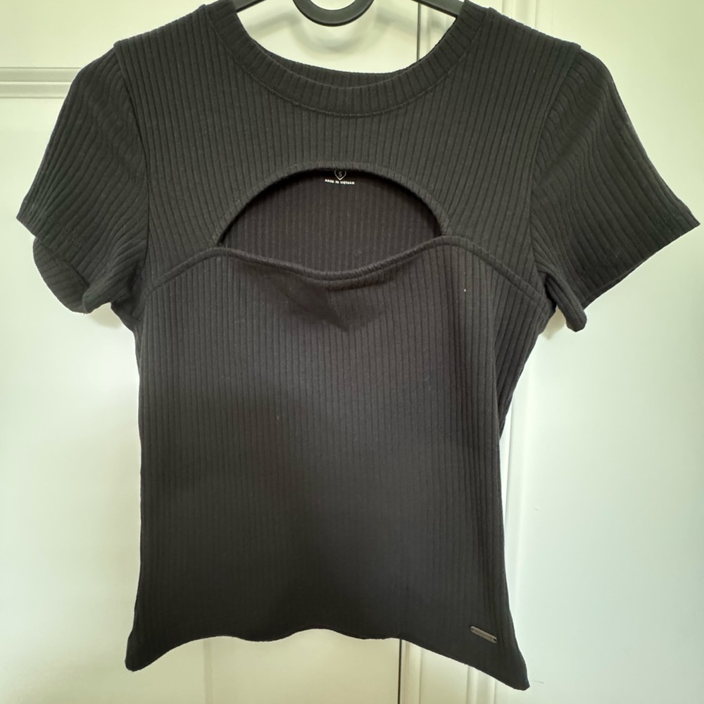 Hollister Black Ribbed Short Sleeve Top